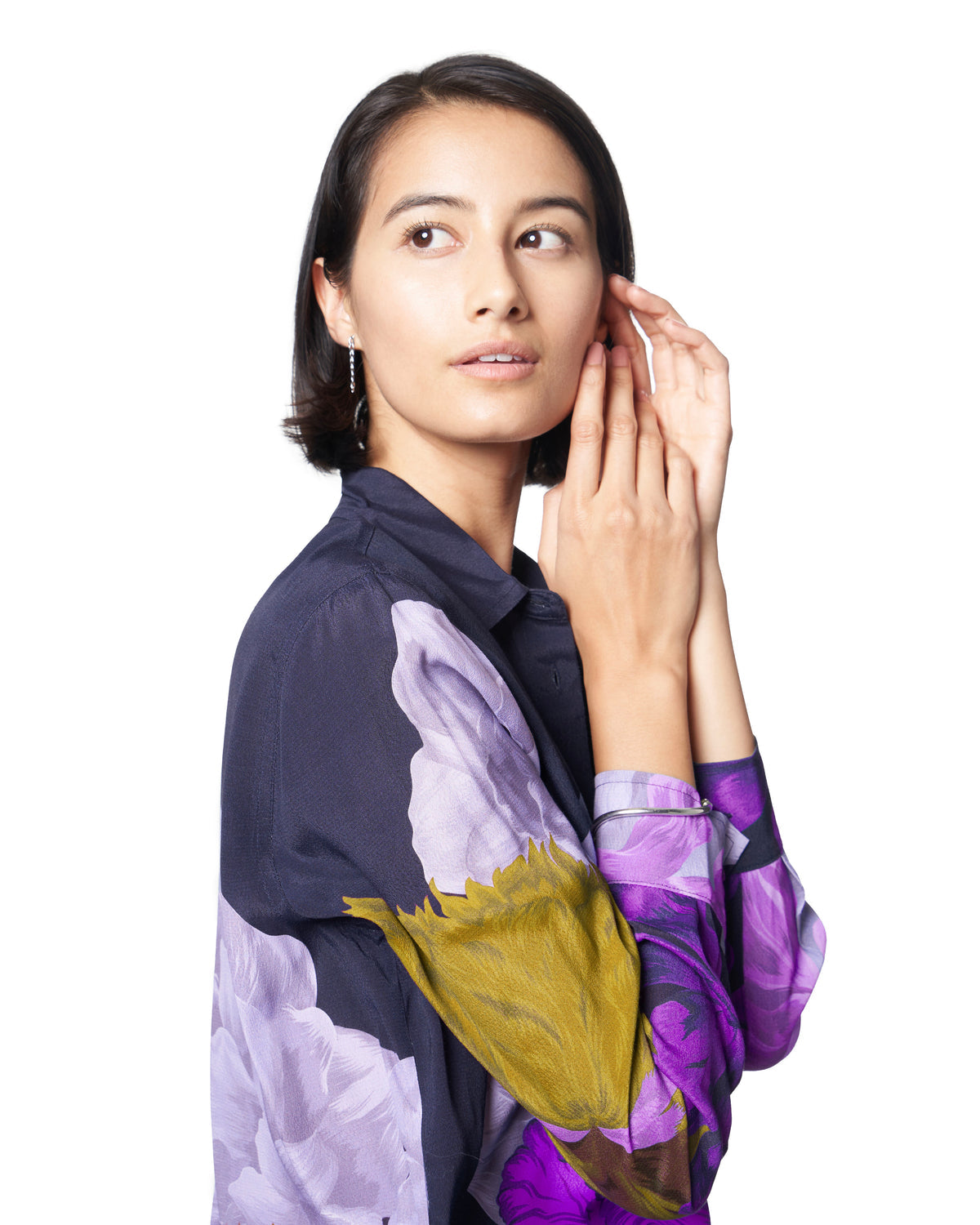 The Kit Zoe Floral Long Sleeve Blouse in Violet Iris | Size Large