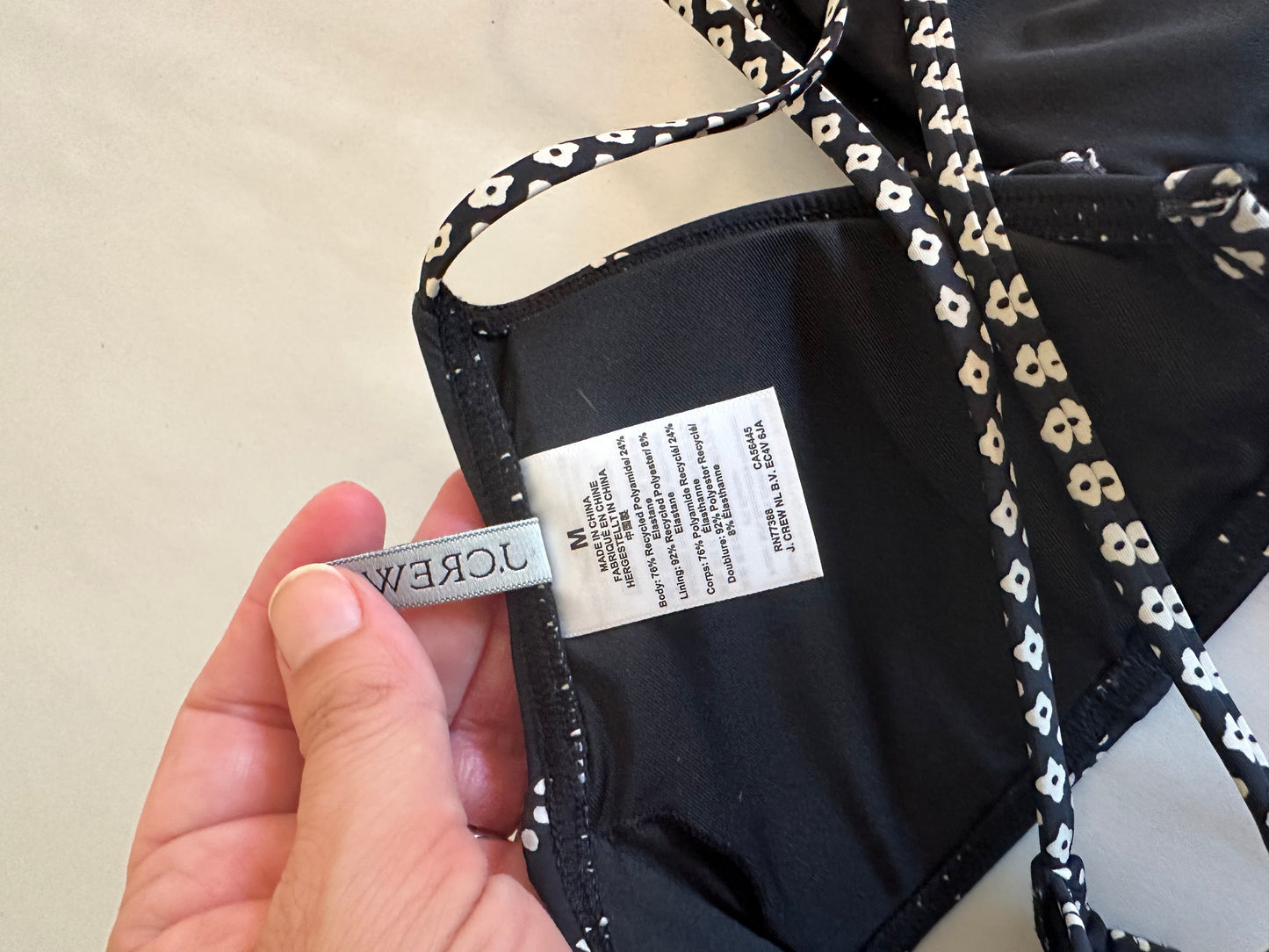 J. Crew French U-wire Bikini Top in Black and White Floral Print - Size Medium