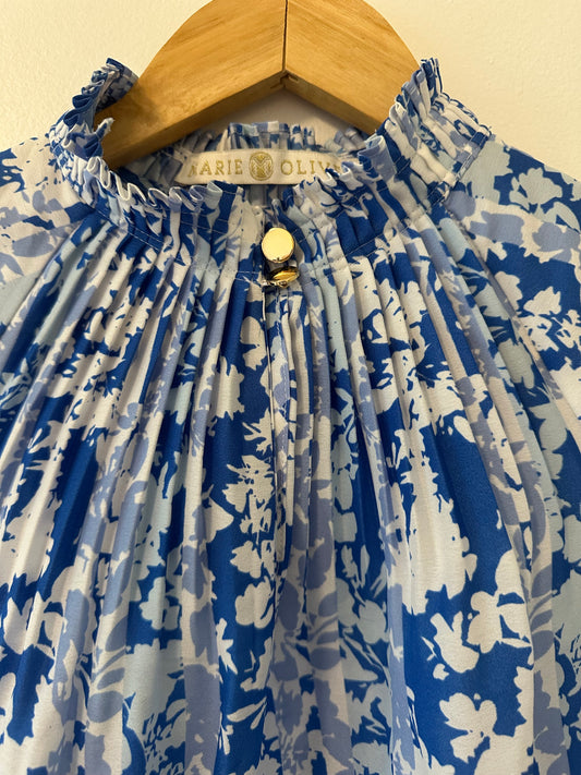 Marie Oliver Floral Blue Sleeveless Top Size Medium