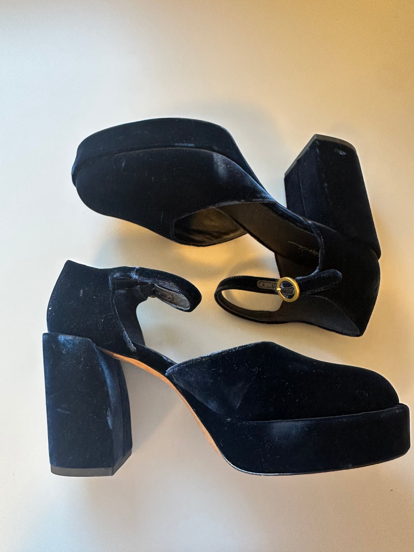 3.1 Phillip Lim Naomi Navy Velvet Platform Maryjane Heels | Size 39.5