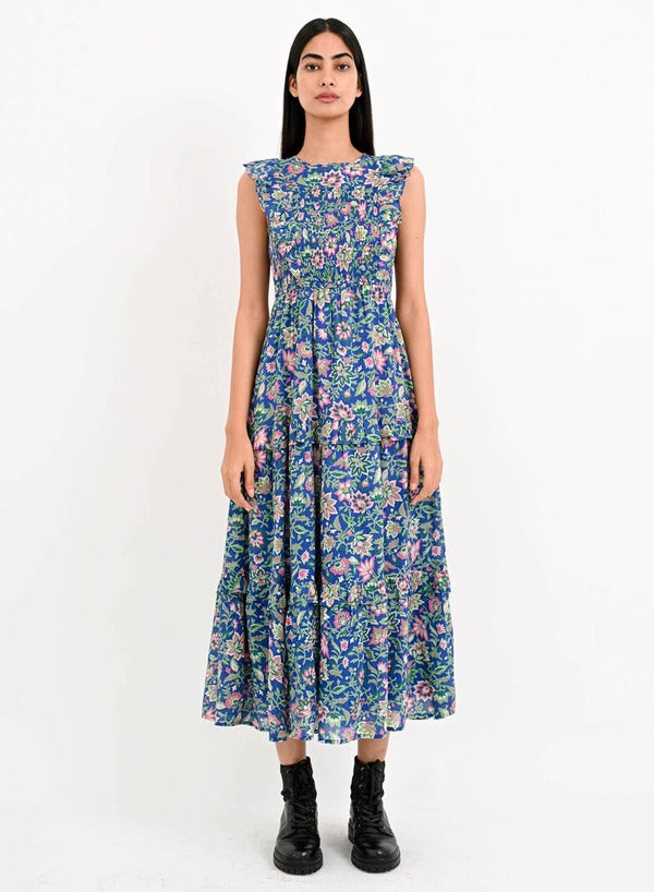 Banjanan Voile Iris Dress in Surf Floral - Size Medium