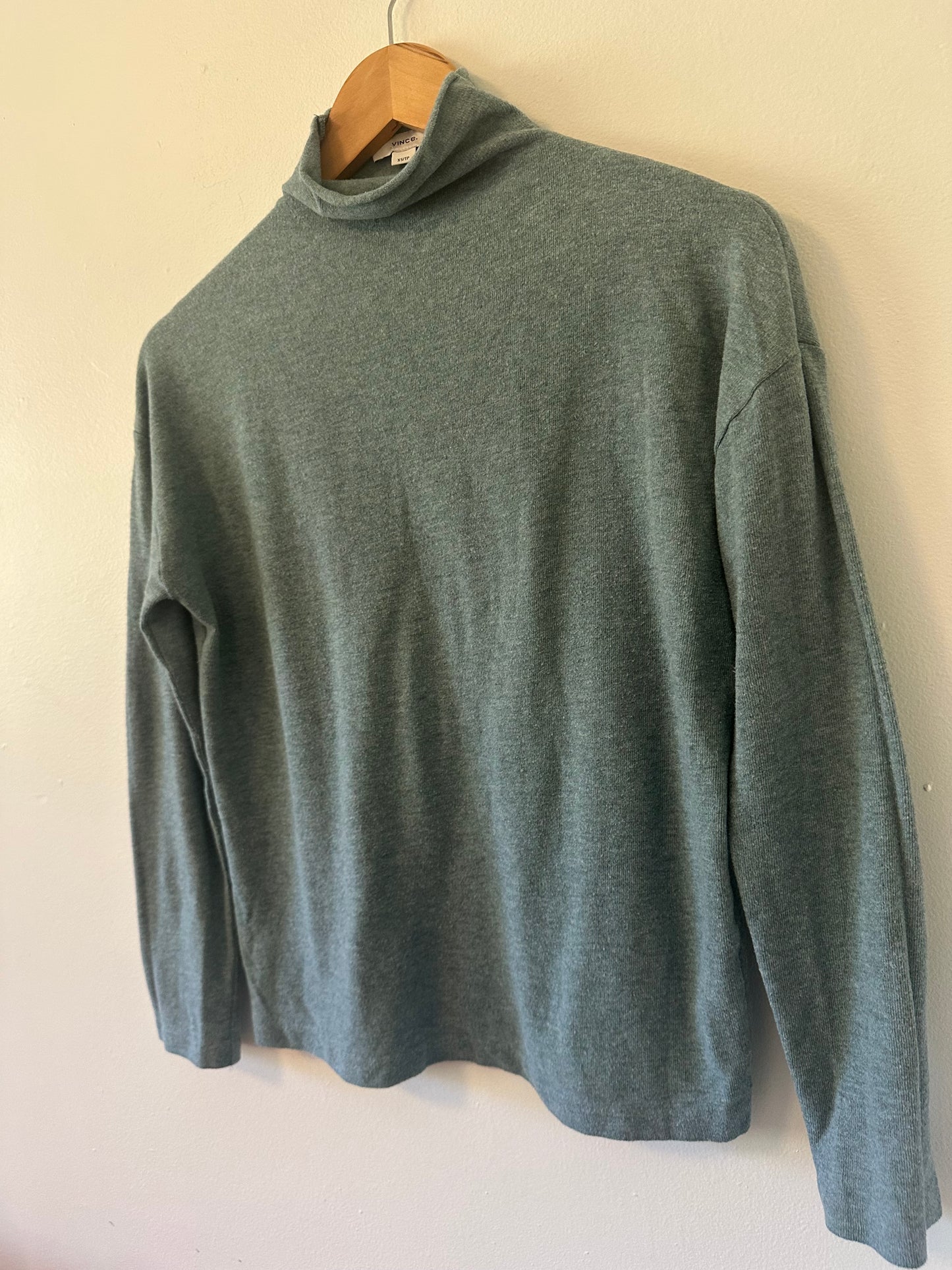 Vince Teal Green Mock Neck Cotton Blend Turtleneck Sweater | Size XS