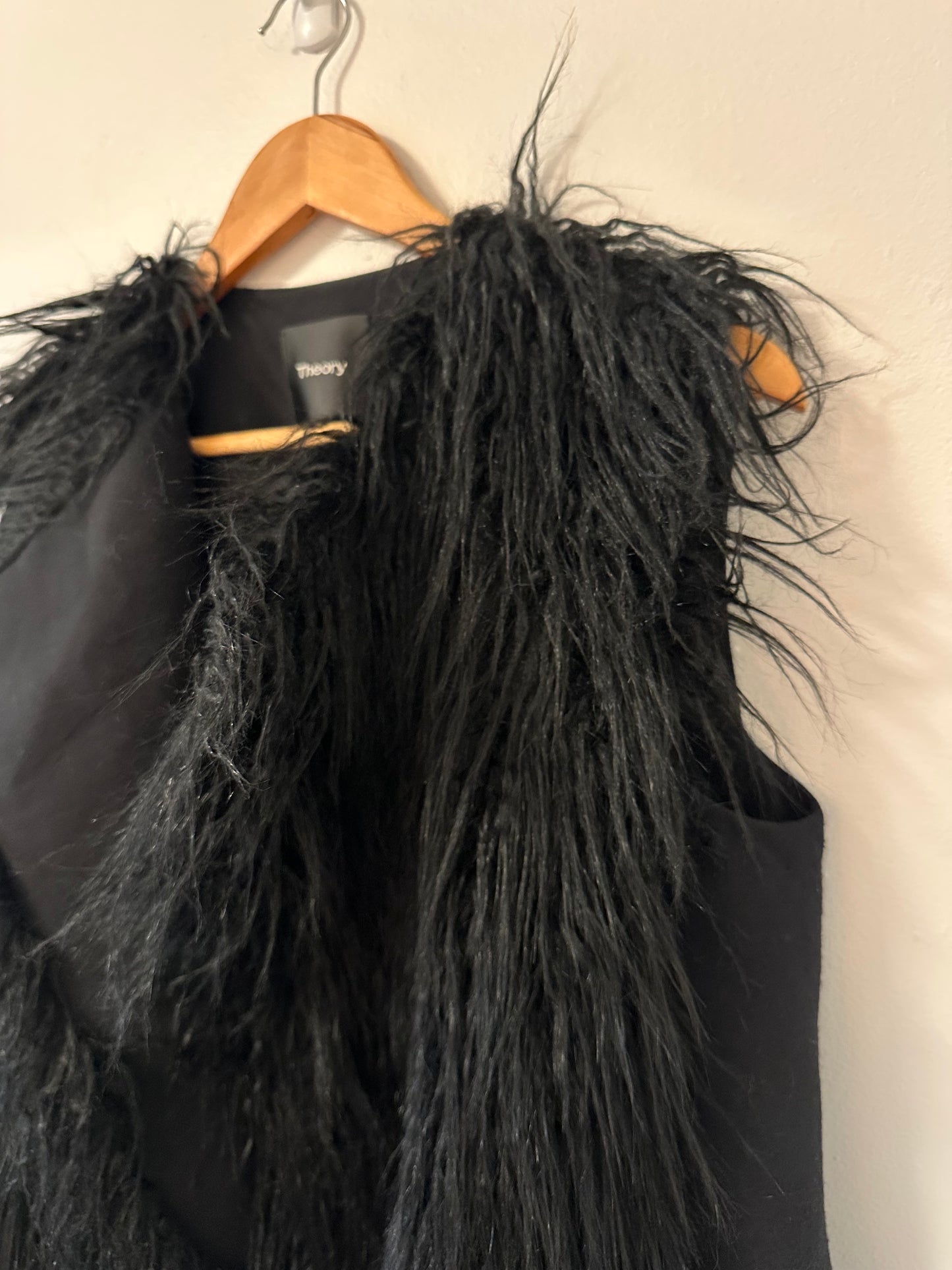 Theory Black Faux Fur Teddy Vest - Size Small