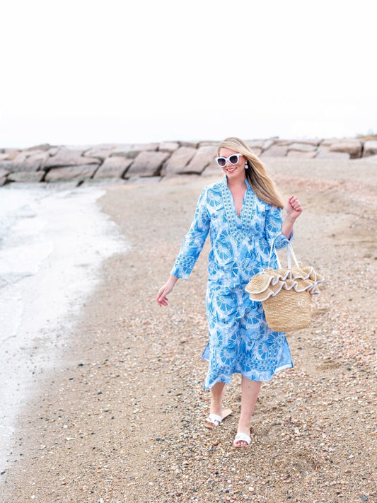 Sail to Sable CK Bradley Kaftan Dress in Peacock Paisley Blue - Size Medium