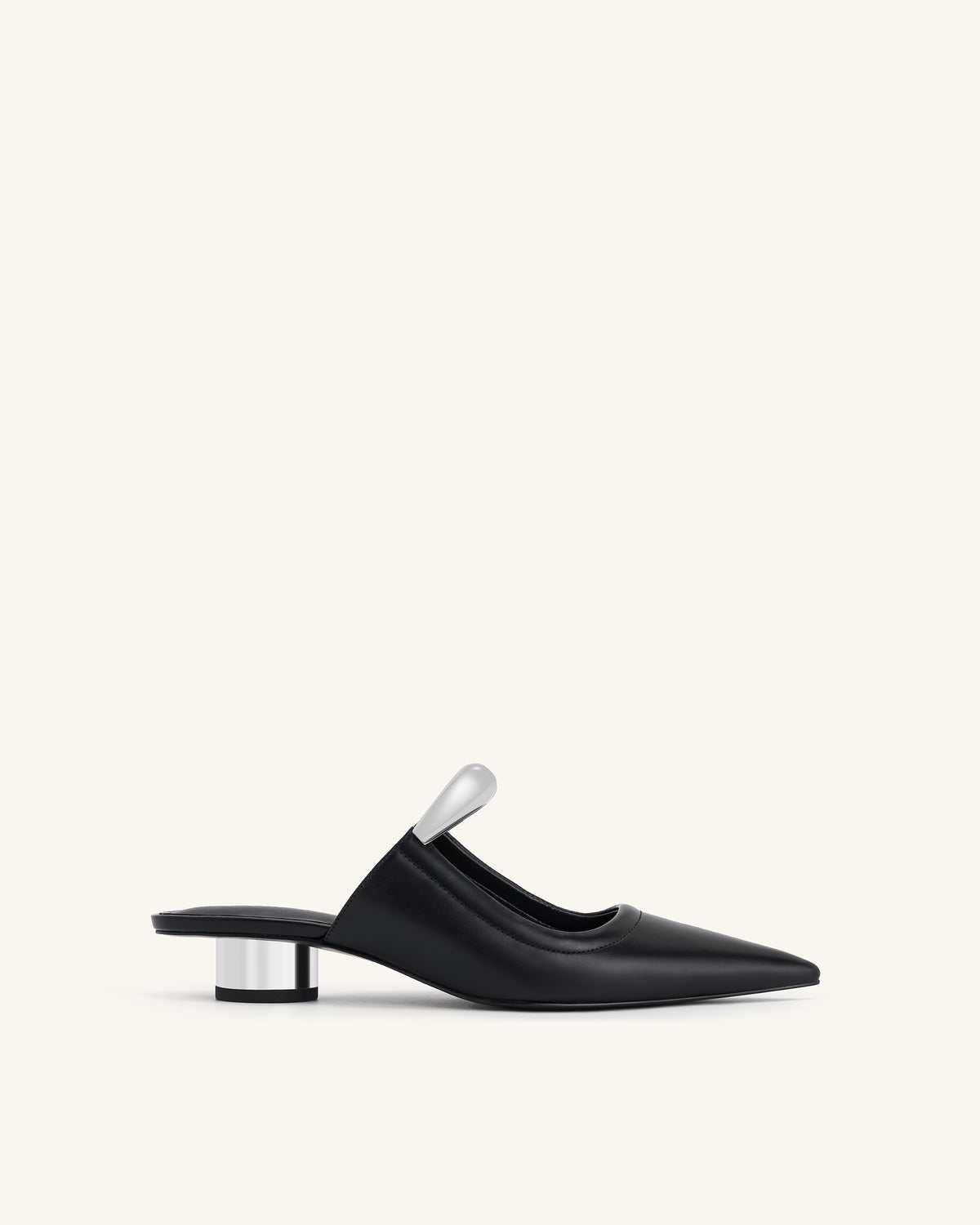 New JW PEI - Black Helena Pierced Mules with Silver Accents in Vegan Leather | Size 8