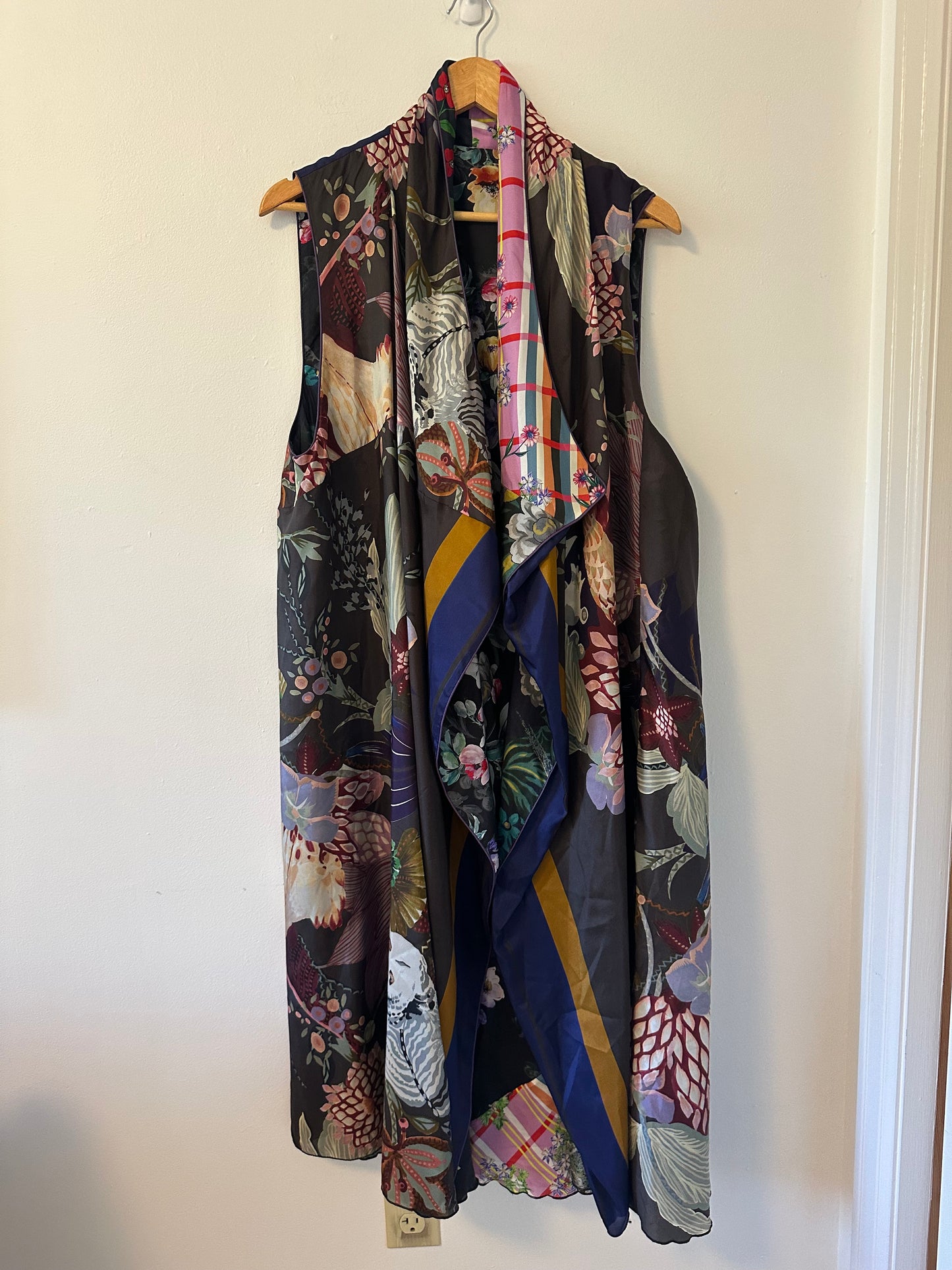 Johnny Was Multicolor Floral Silk Owl Gale Kimono Long Cardigan | Size Medium
