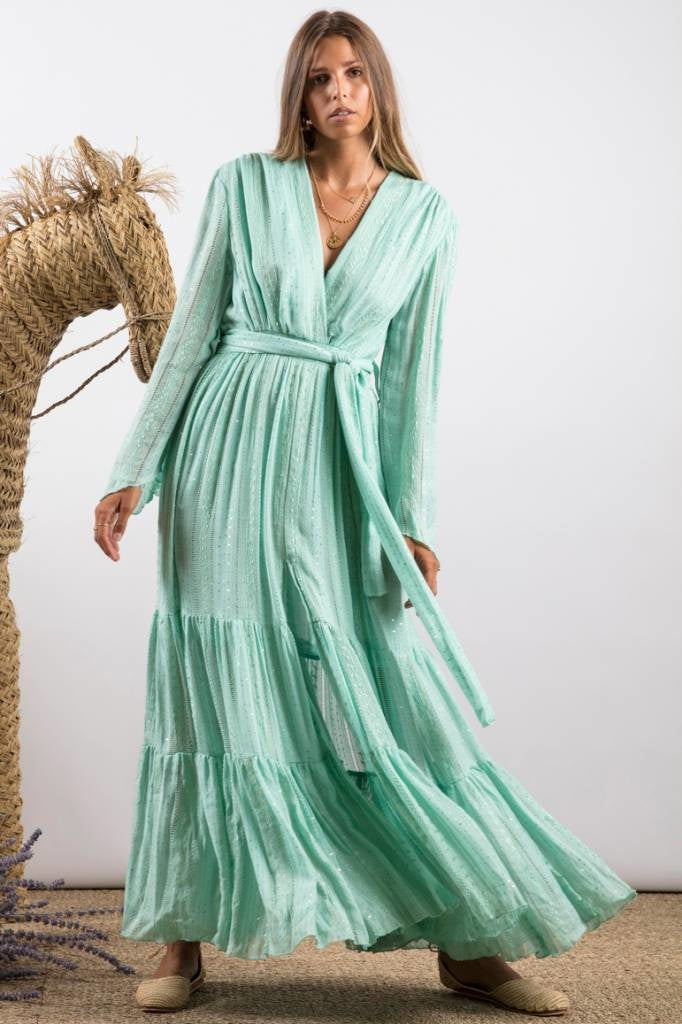 Sundress Long Sleeve Mint Green Wrap Maxi Dress | Size XS/S