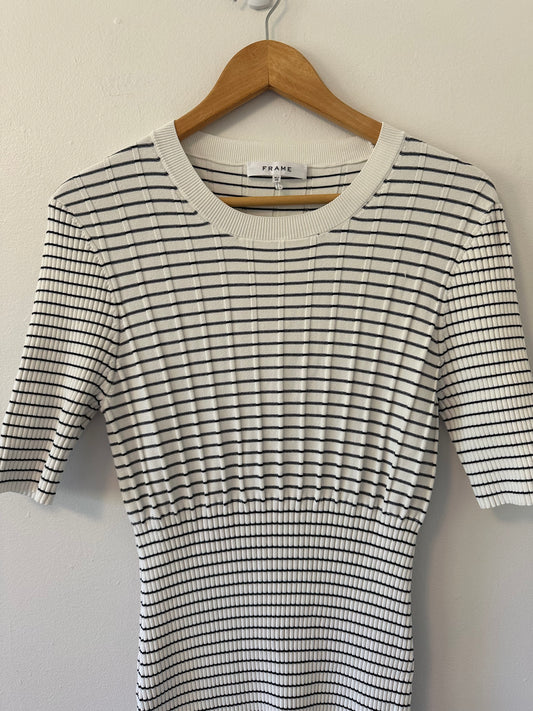 Frame Striped Black and White Knit Mini Dress | Size Extra Large