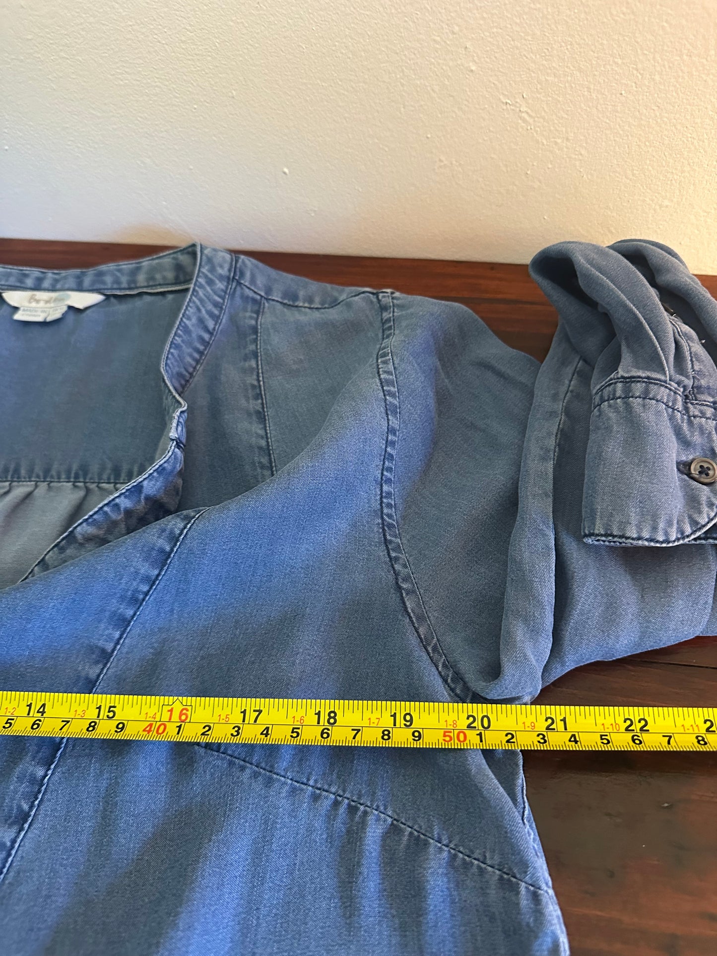 Boden Split Neck Blue Denim Popover Blouse - Size 10