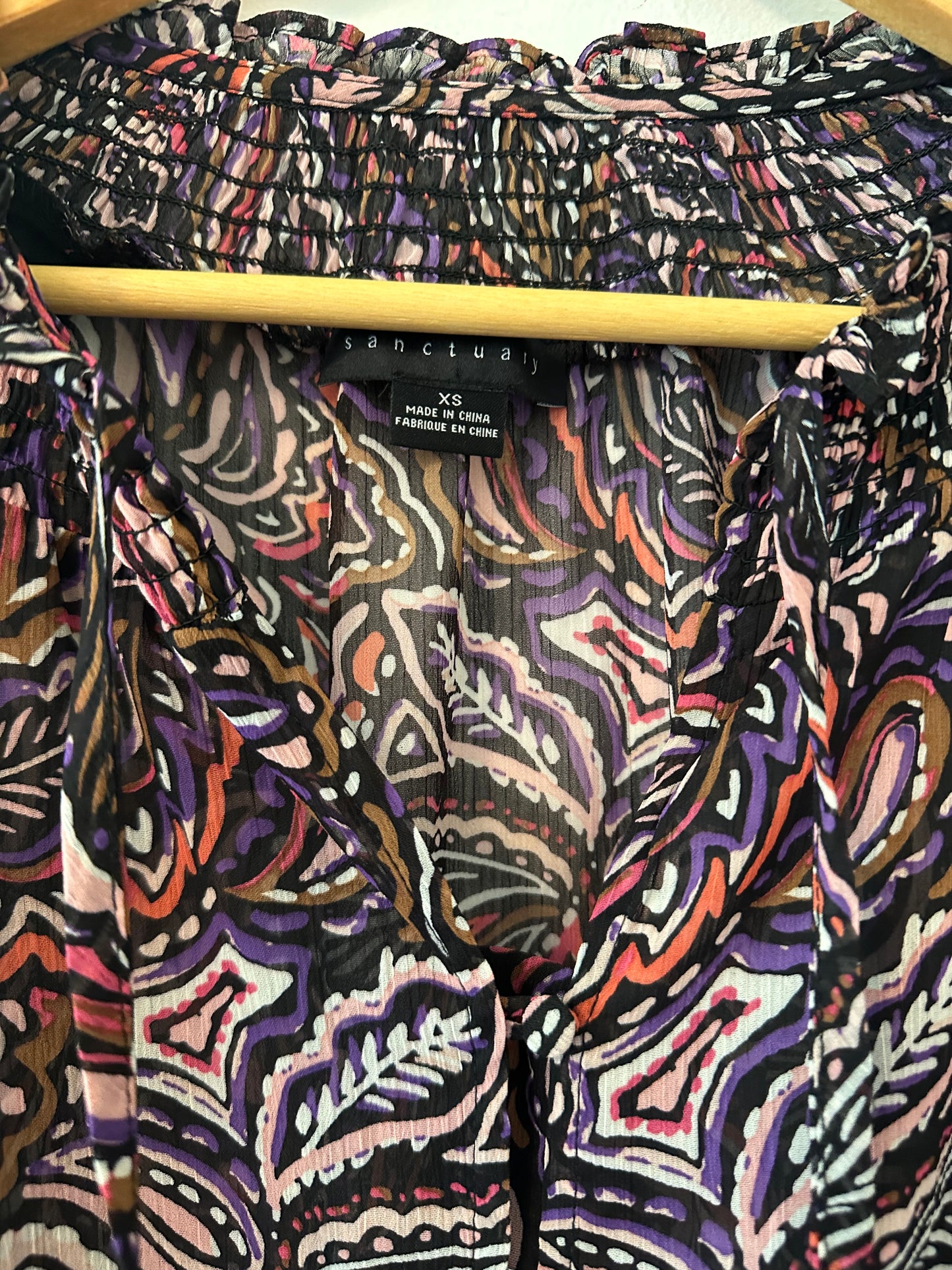 Sanctuary Paisley Print Smock Neck Top in Purple Pattern - Size XS