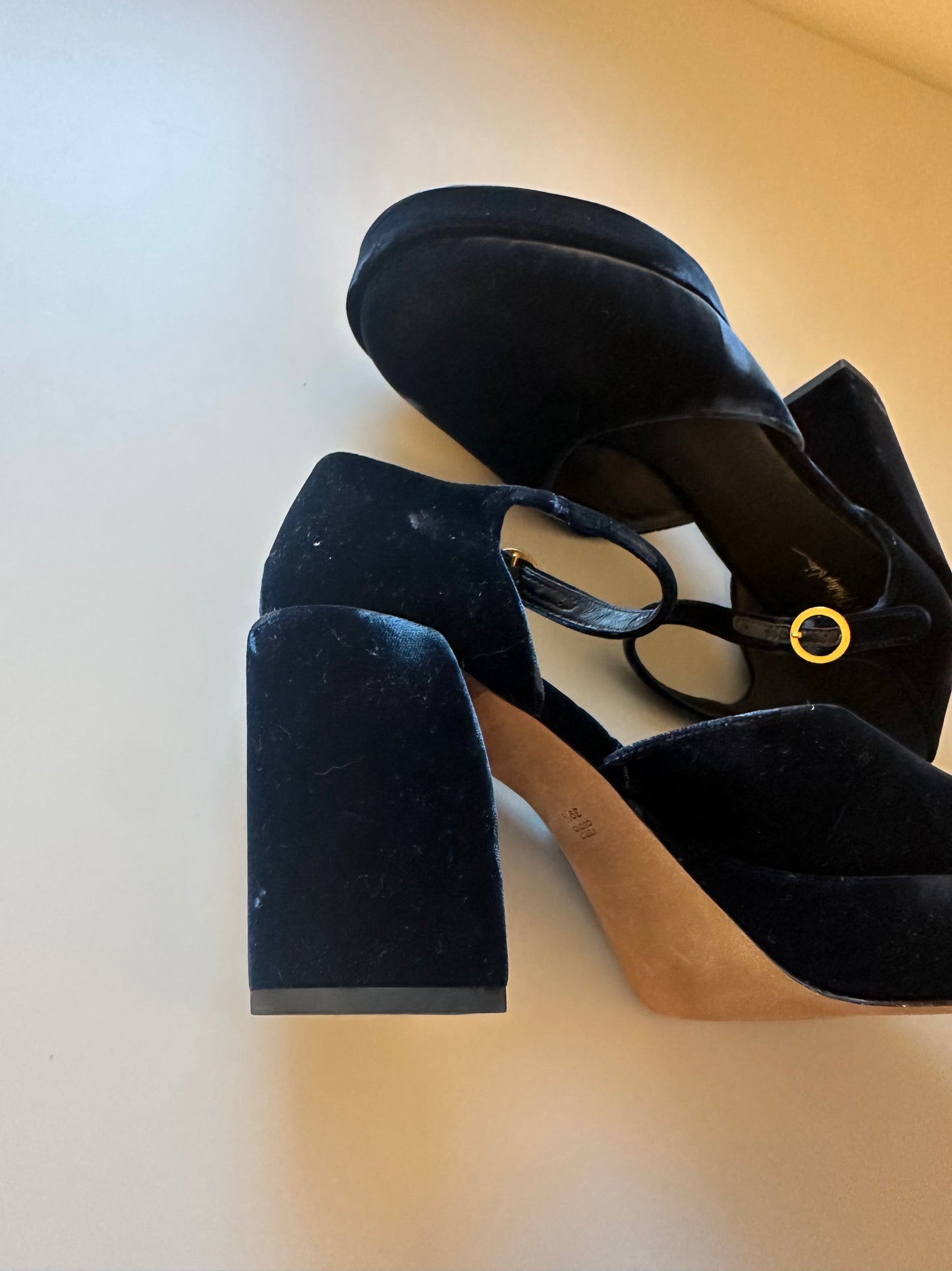 3.1 Phillip Lim Naomi Navy Velvet Platform Maryjane Heels | Size 39.5