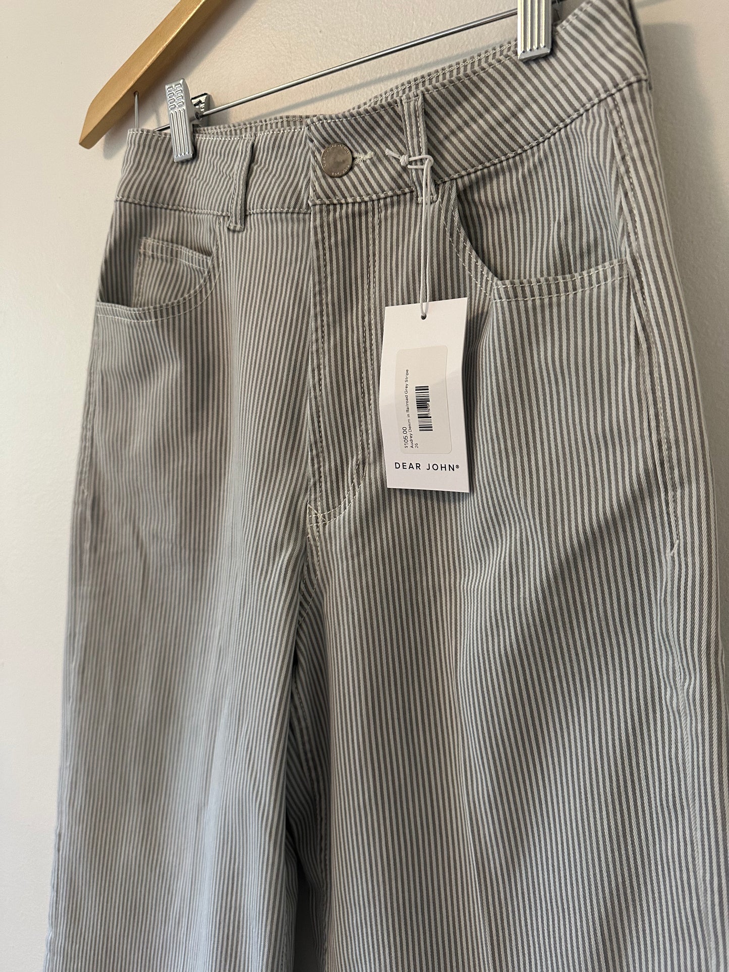 NWT Dear John Audrey Wide Leg Striped Jeans in Railroad Gray Stripe | Size 26