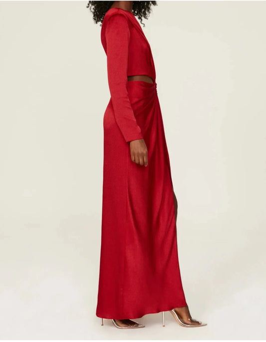 Monique Lhuillier One-Shoulder Red Evening Gown - Size 8
