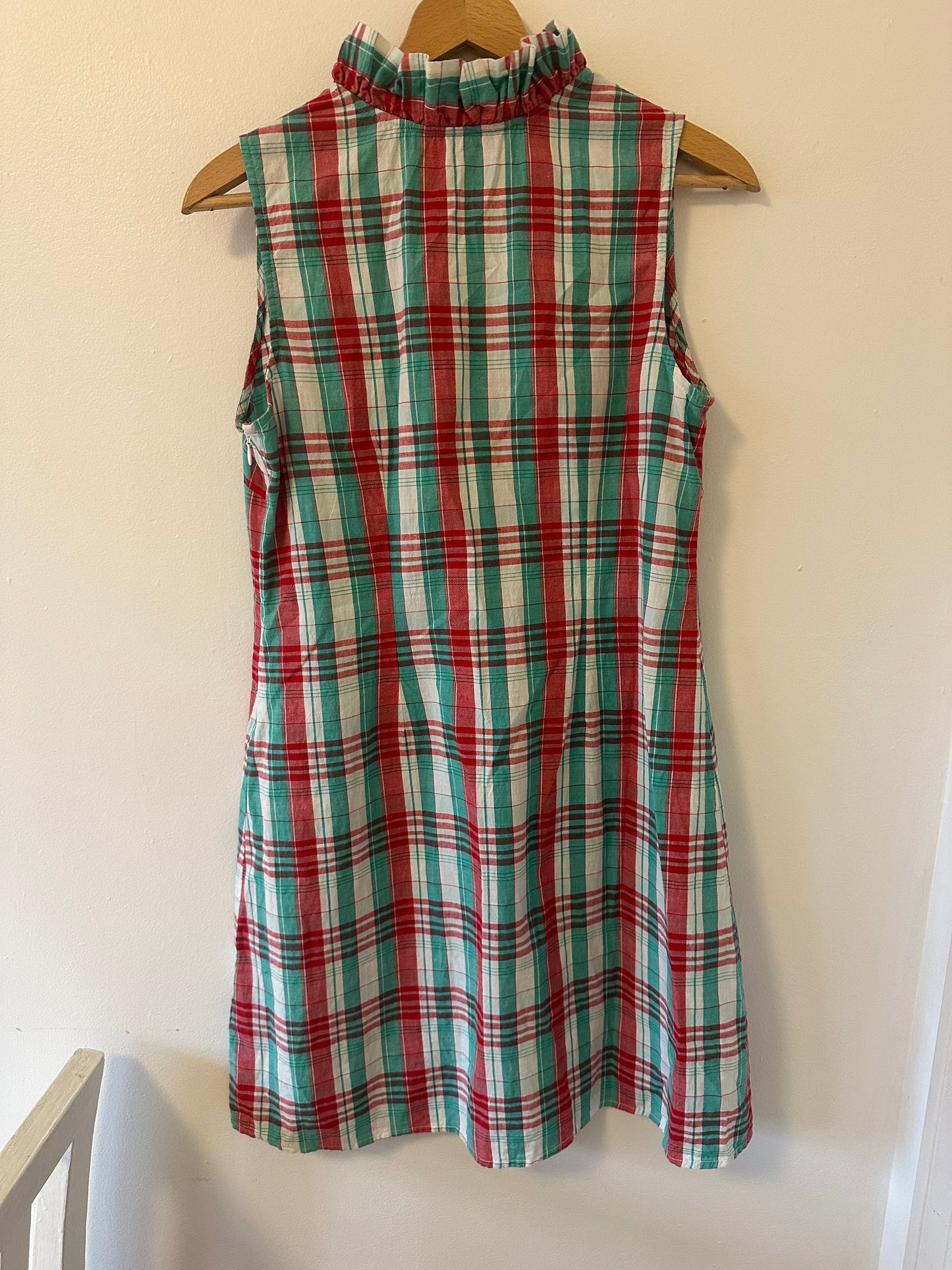 April Cornell Plaid Sleeveless Dress with Ruffle Collar Size XS