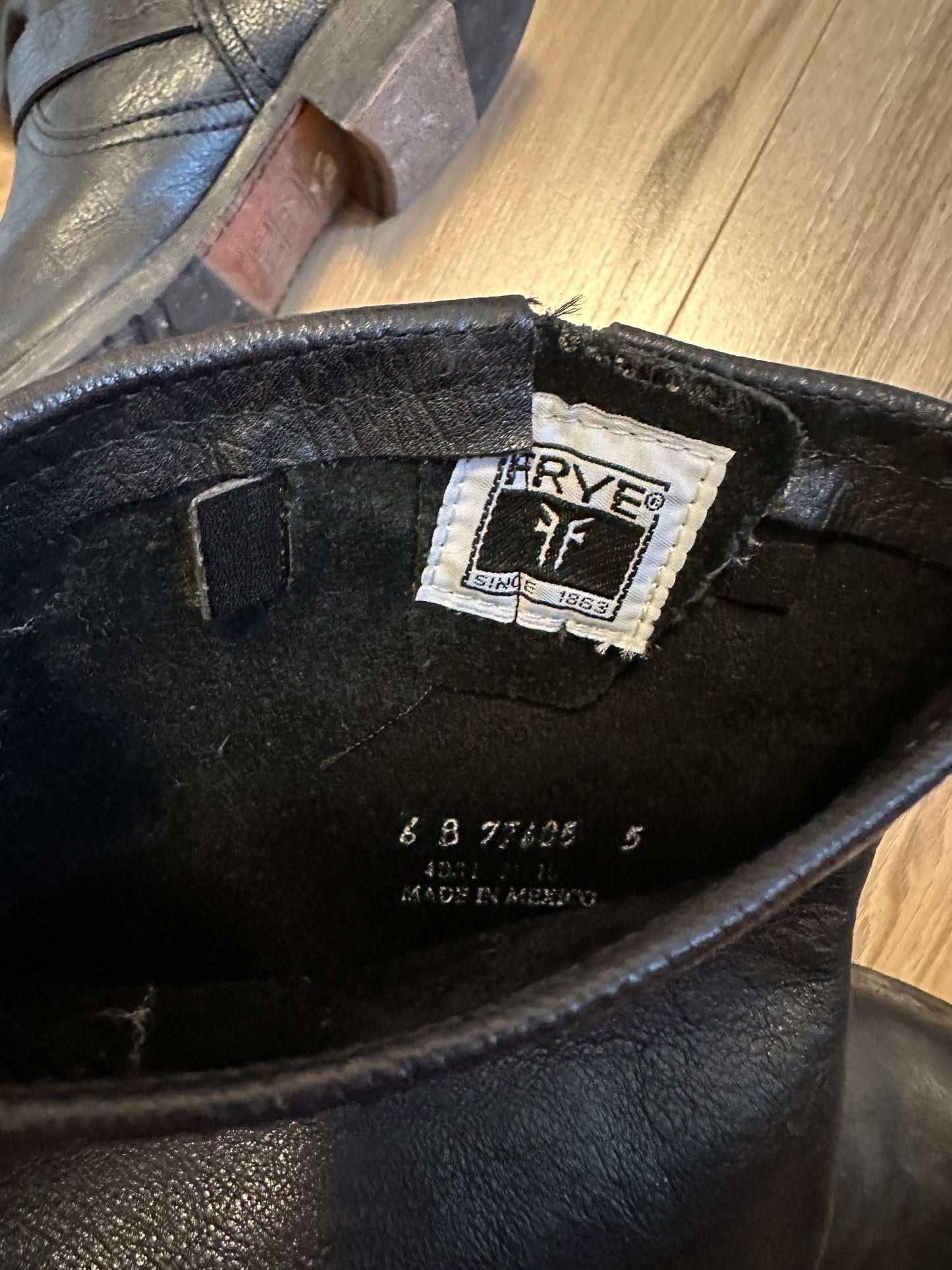 Frye Veronica Slouch Black Leather Pull On Buckle Boots | Size 6