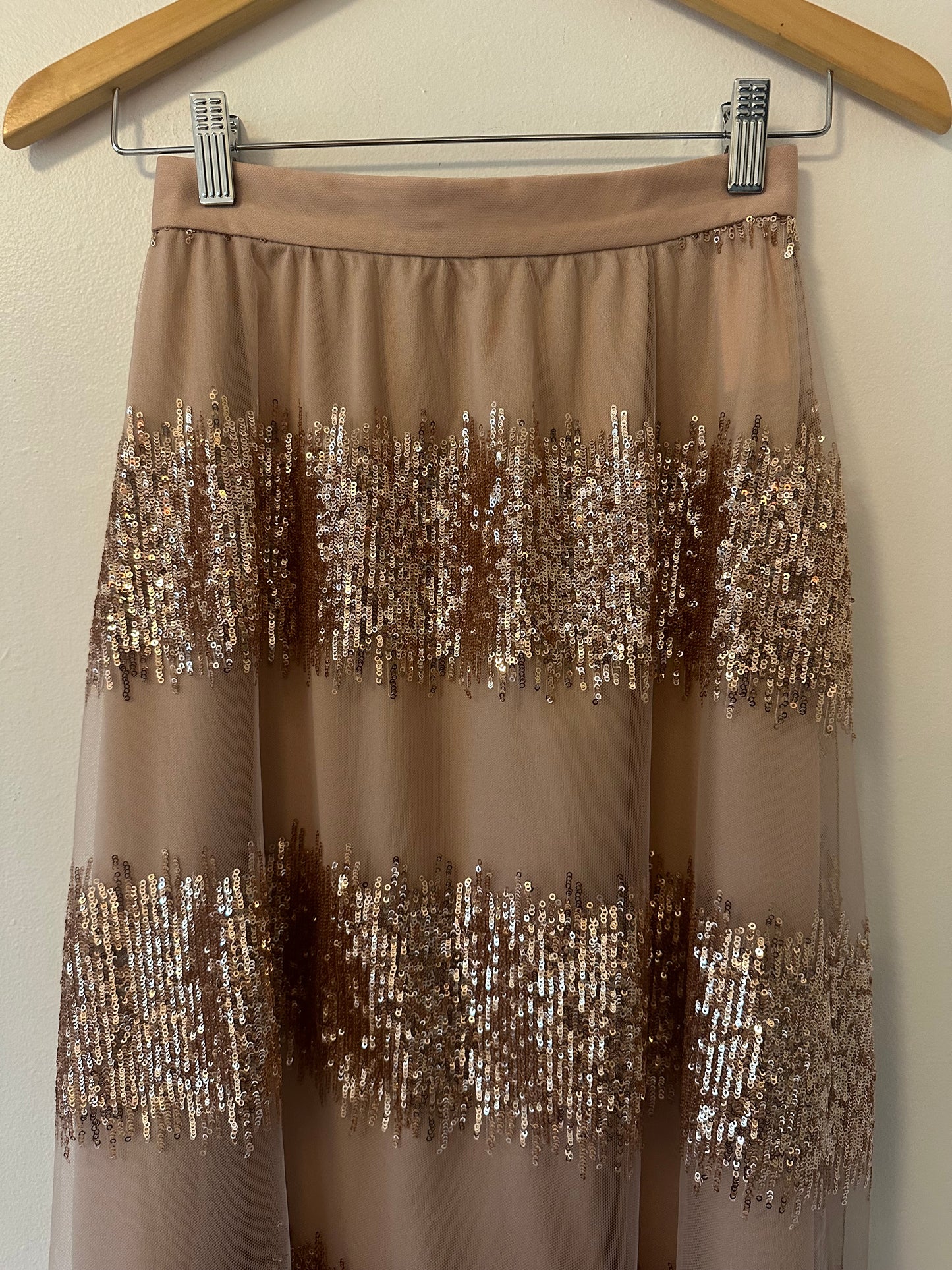 NWT Anthropologie Eva Franco Revelry Maxi Skirt in Blush Rose Sequin Tulle
