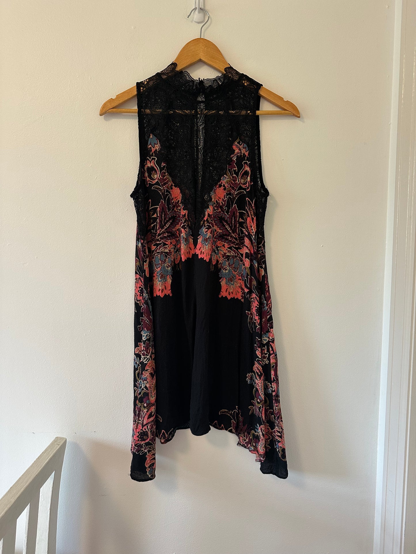 Free People Marsha Floral Lace Black Mini Dress - Size Small