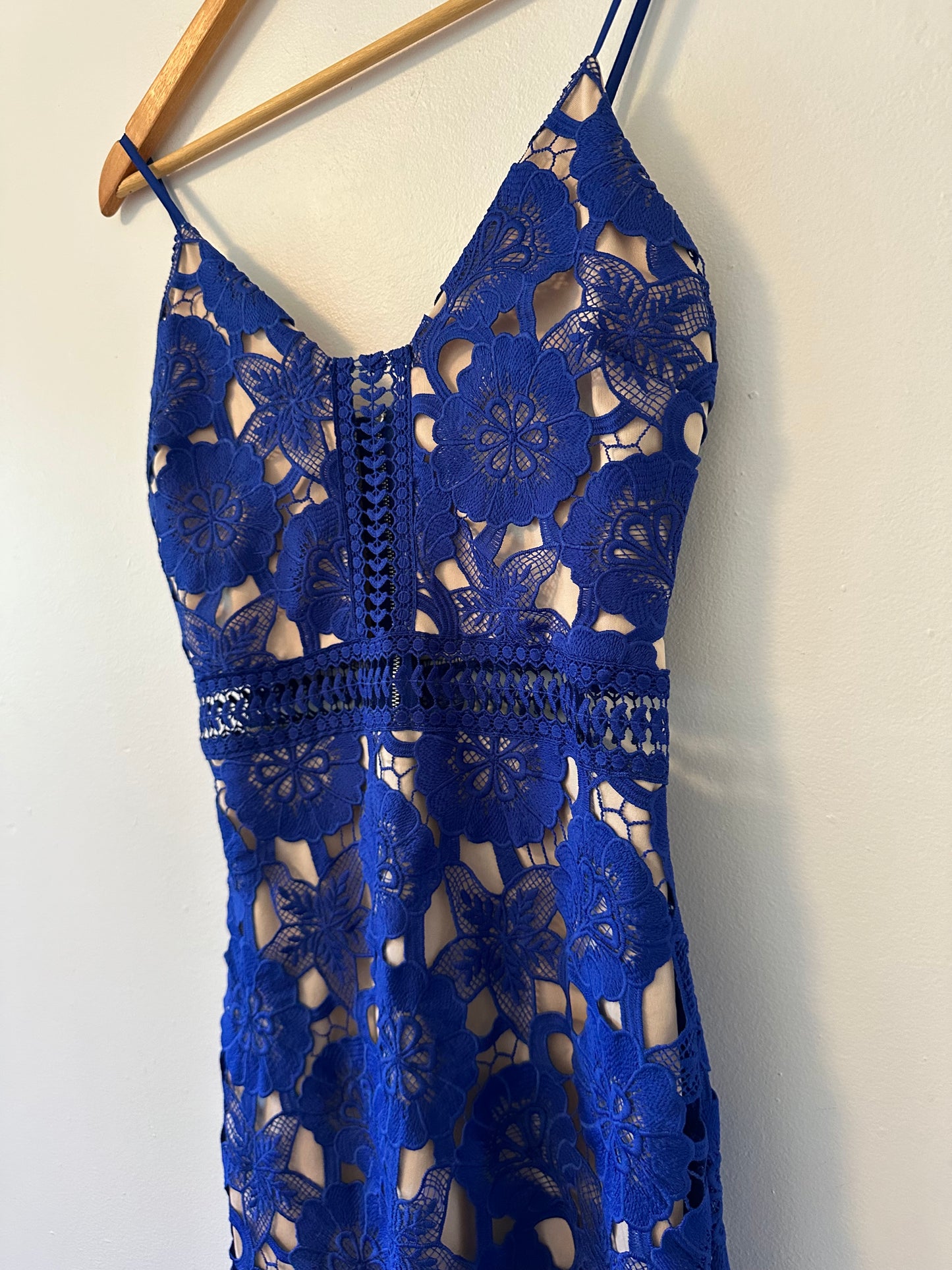 Just Me Mermaid Lace Crochet Midi Dress in Blue | Size Small