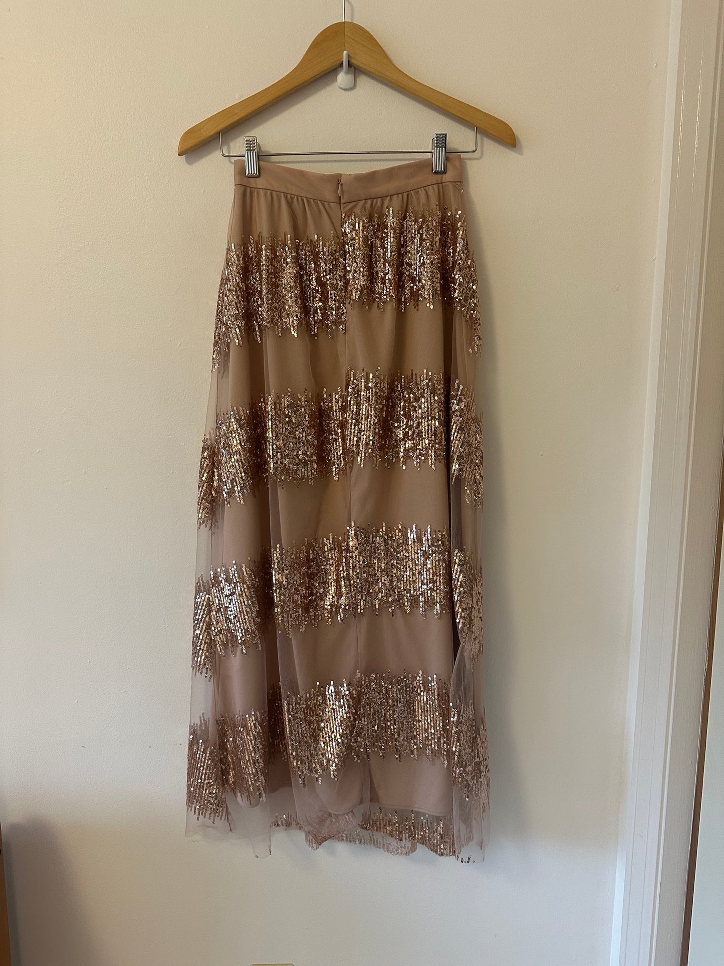 NWT Anthropologie Eva Franco Revelry Maxi Skirt in Blush Rose Sequin Tulle