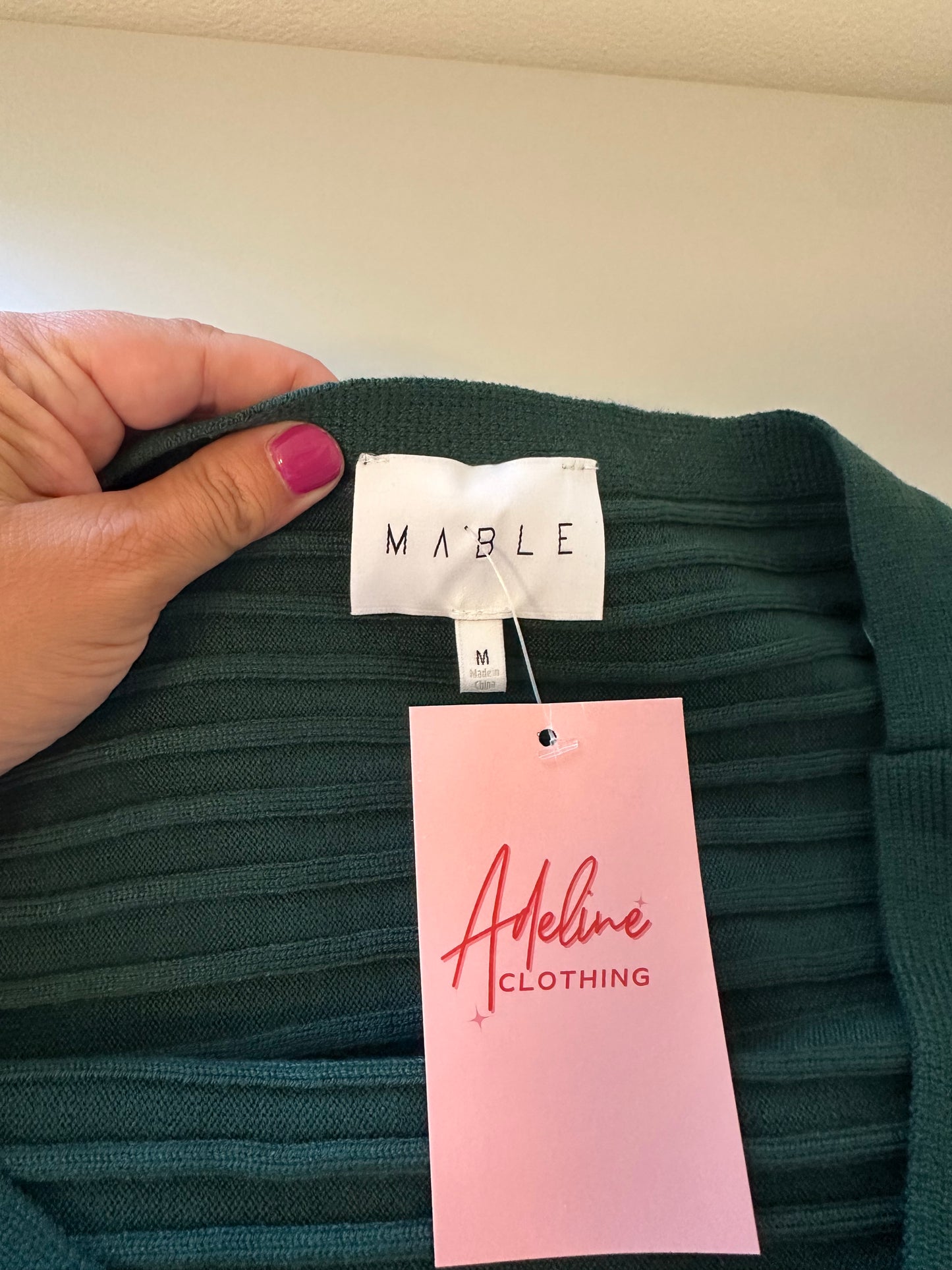 Adeline Clothing Marble - NWT Get Close Ribbed Dress in Dark Green | Size Medium