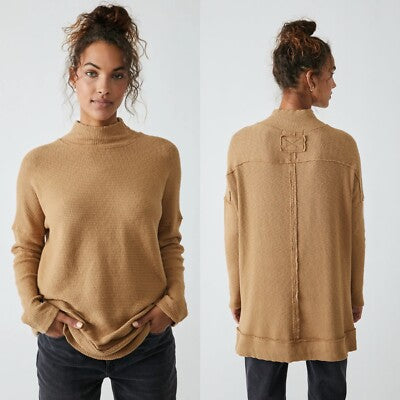 Free People We The Free Casey Ribbed Mock-Neck Tunic in Tiger Eye Size XS
