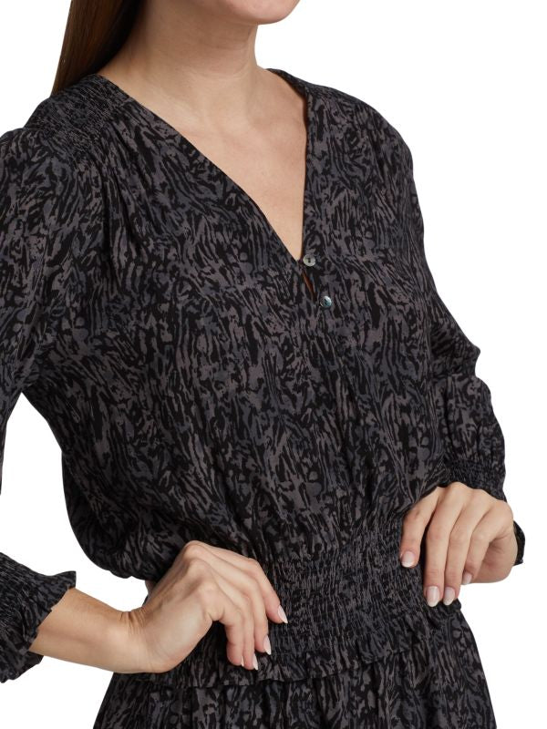 NWT Rails Zana Smocked Blouson Mini Dress in Abstract Animal Size Small