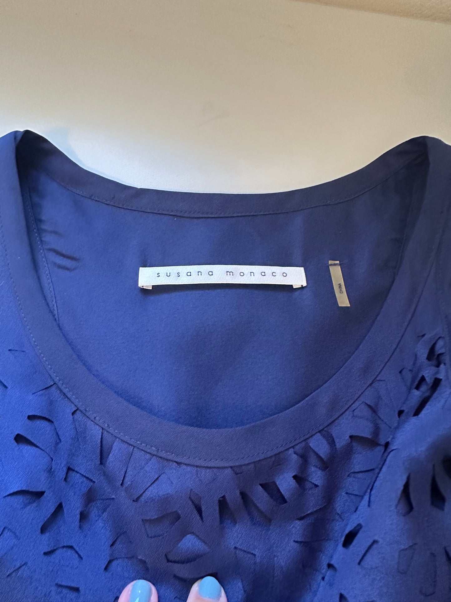 Susana Monaco Midnight Blue Laser Cut Mini Dress | Size 8