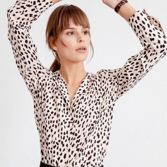 Rails Rebel Leopard Print Silk Button Down Top | Size Large