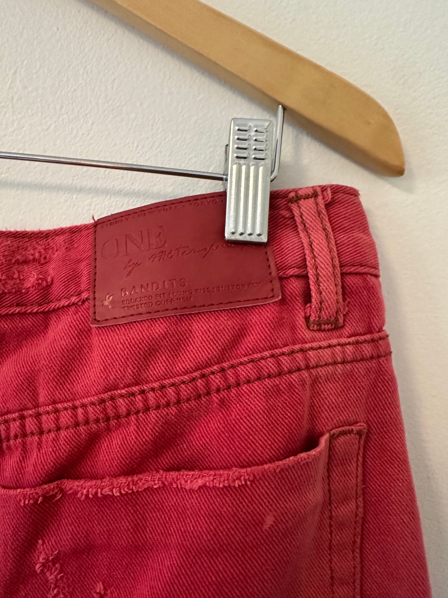 One Teaspoon Red Distressed Bandit Jean Shorts - Size 28