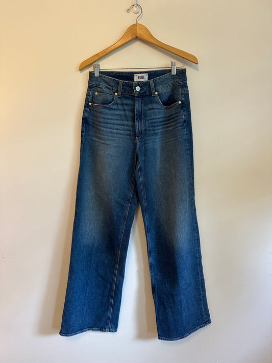 Paige Sasha High Rise Wide Leg Jeans in Medium Blue Wash | Size 28