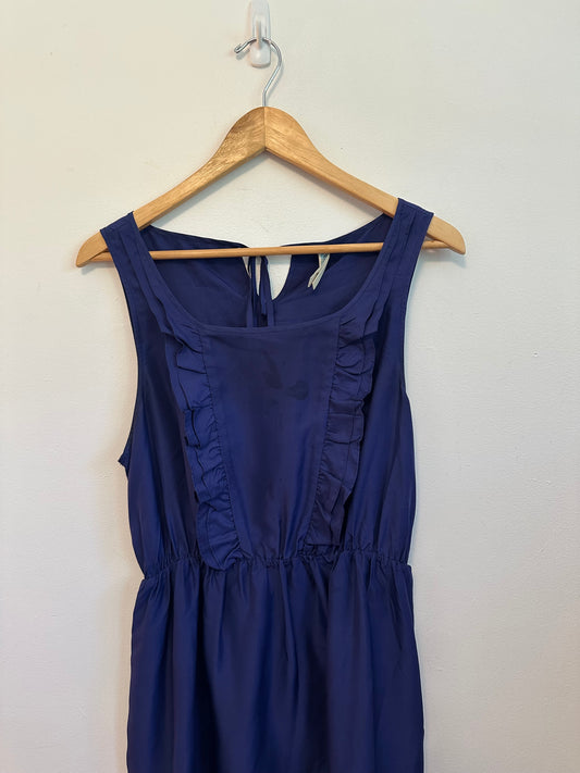 Maeve x Anthropologie Navy Blue 100% Silk Ruffle Sleeveless Dress | Size Medium