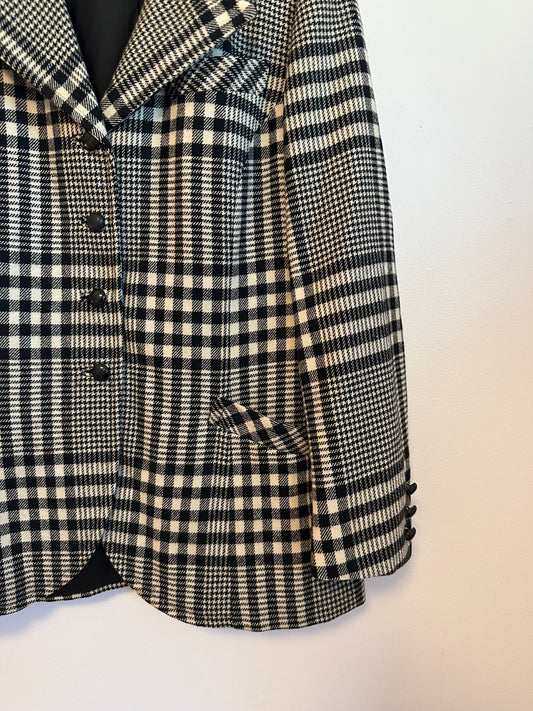 Jackfinn Vintage Double Breasted Black and White Houndstooth Blazer | Size 14