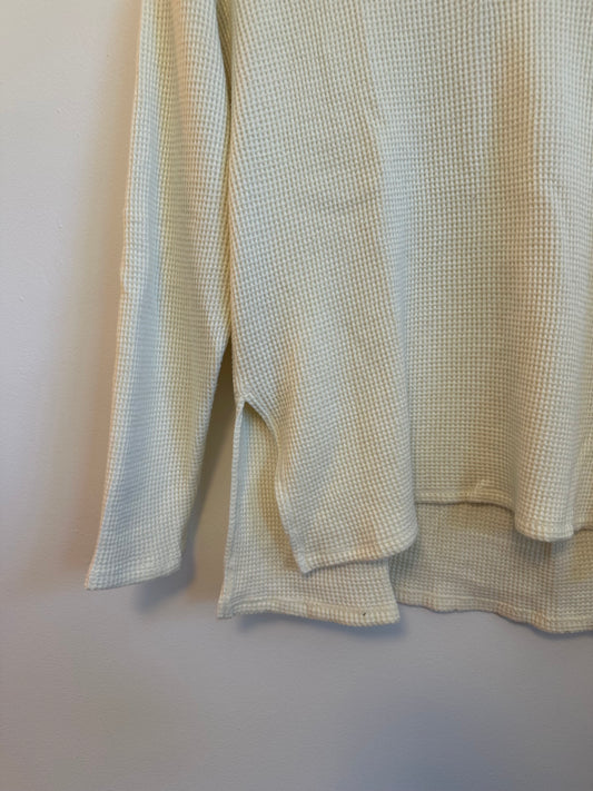 Dylan Waffle Knit Long Sleeve Cream Henley | Size Medium