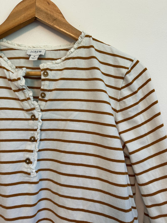 J.Crew Striped Ruffle-Collar Henley Long Sleeve T-Shirt | Size Small
