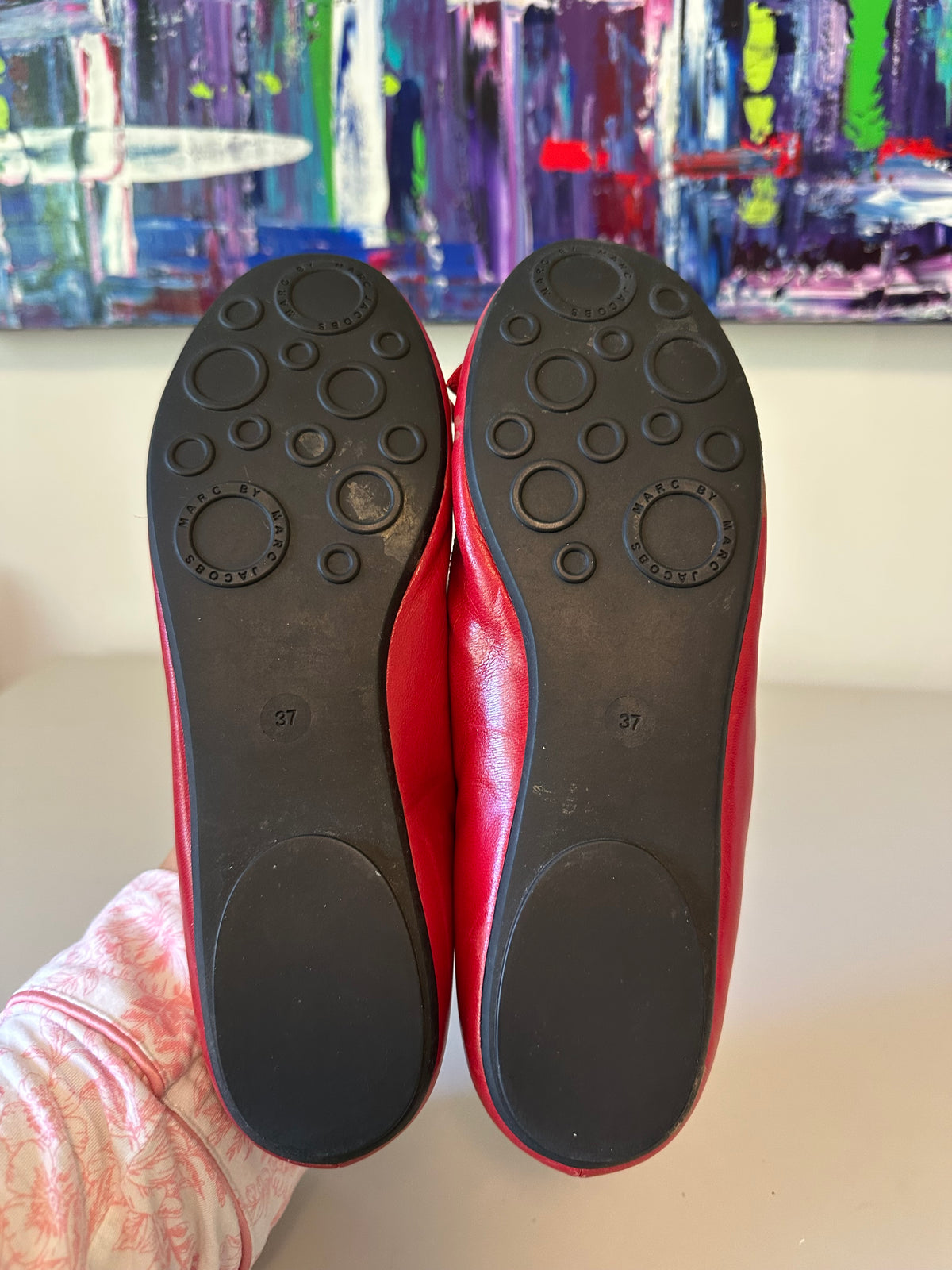 Marc by Marc Jacobs Red Leather Bow Ballet Flats Round Toe | Size 37