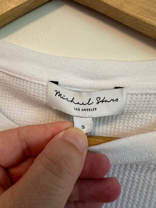 Michael Stars White Waffle Knit Thermal Long Sleeve Crewneck Top | Size Small