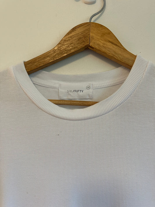 Six Fifty Ribbed Knit Short Sleeve Crew Neck T-Shirt in White | Size Medium