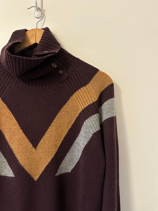 Alps & Meters Women's Ski Race Knit Wool-Cashmere Top in Maroon | Size Large