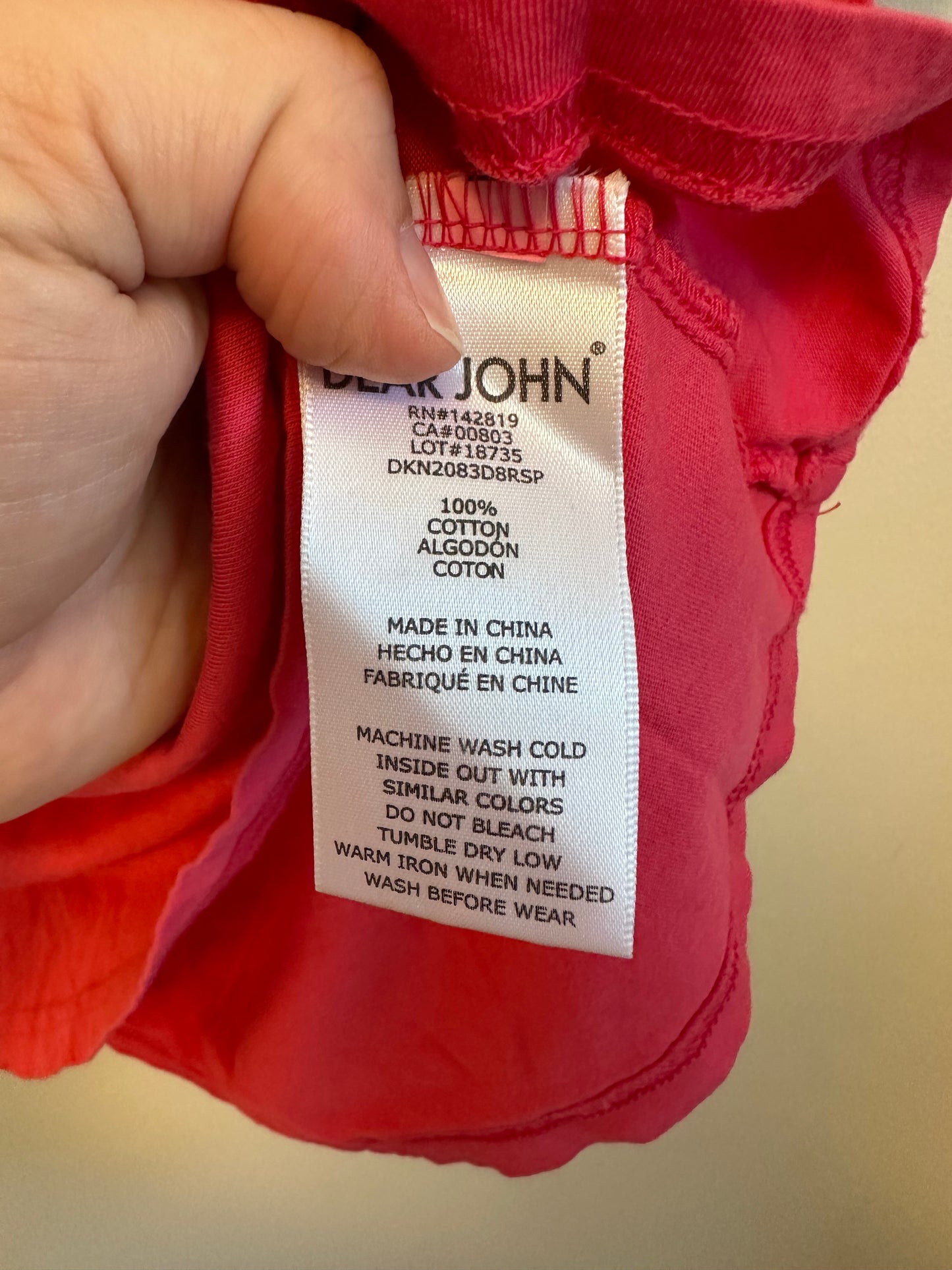 Dear John Pink 100% Cotton Short Sleeve Crewneck T-Shirt | Size Small