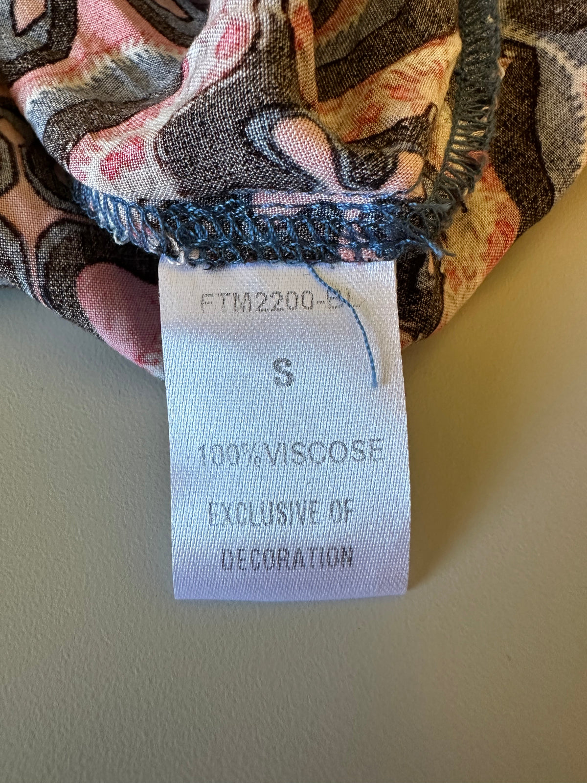 THML Navy and Pink Geometric Embroidered Pom Pom Square Neck Blouse | Size Small