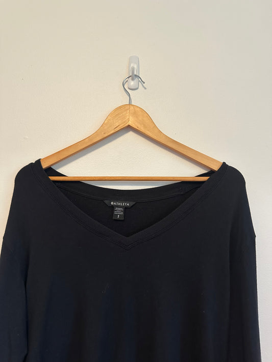 Athleta Black V-Neck Long Sleeve T-Shirt | Size Small