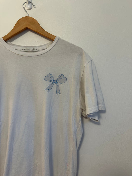 Altar'd State White and Blue Bow Graphic Short Sleeve T-Shirt | Size XS