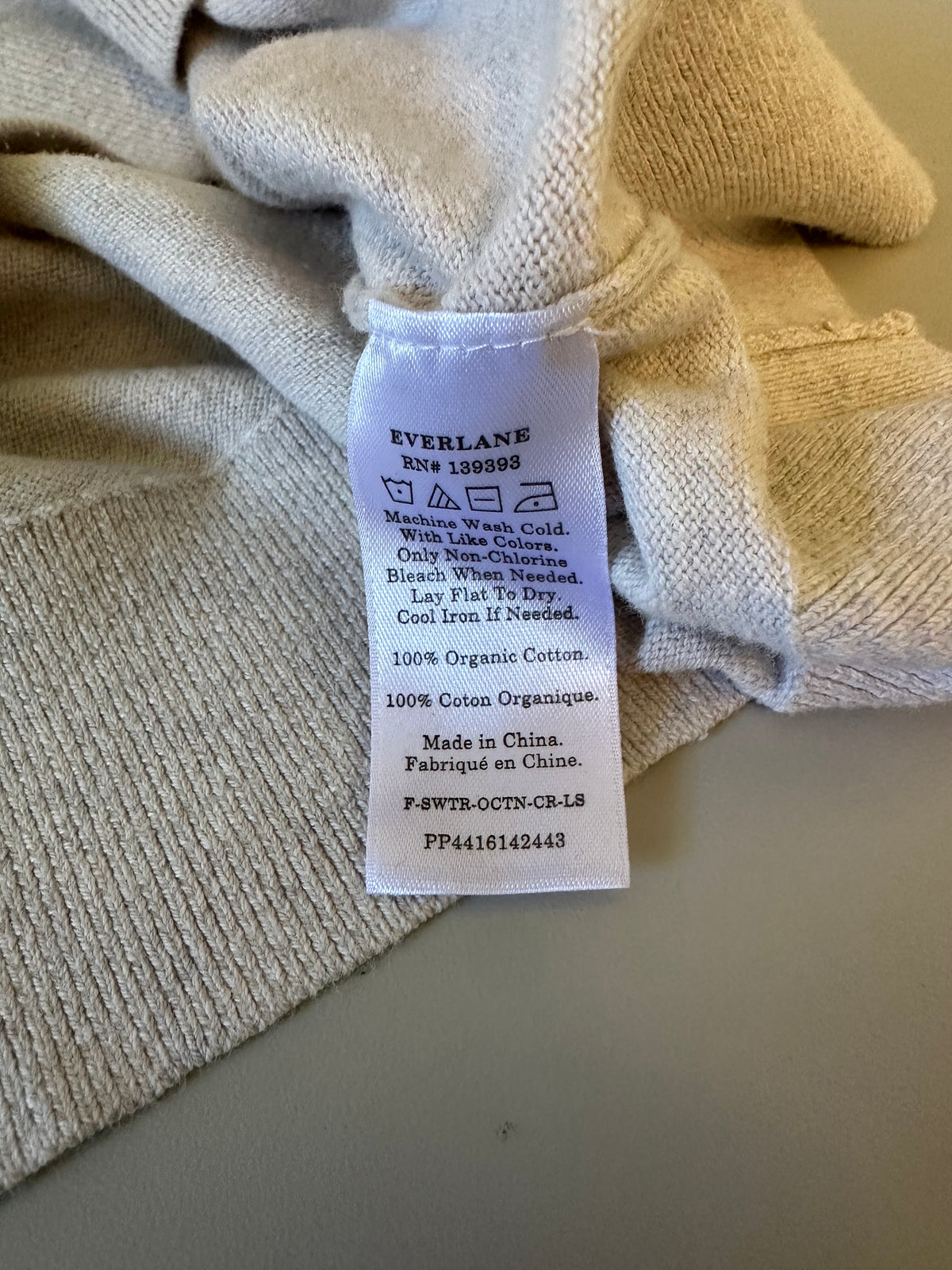 Everlane Oatmeal Heather 100% Organic Cotton Crew Neck Sweater | Size Small