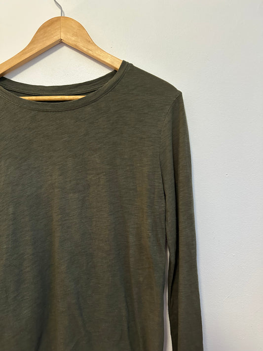 Z Supply Olive Green Slub Cotton Long Sleeve Crewneck T-Shirt | Size Medium
