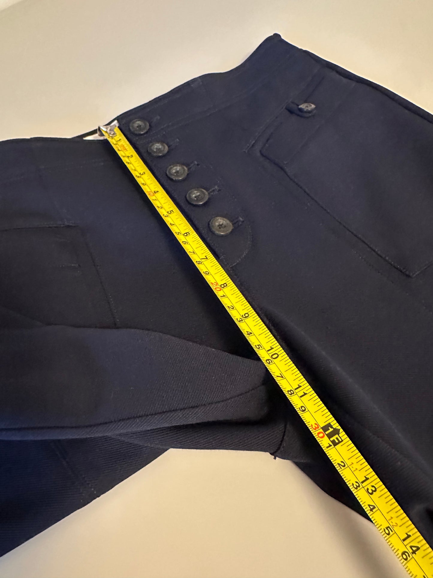 Anthropologie Bryson Button Front High Rise Tapered Leg Pants in Navy Blue | Size 8
