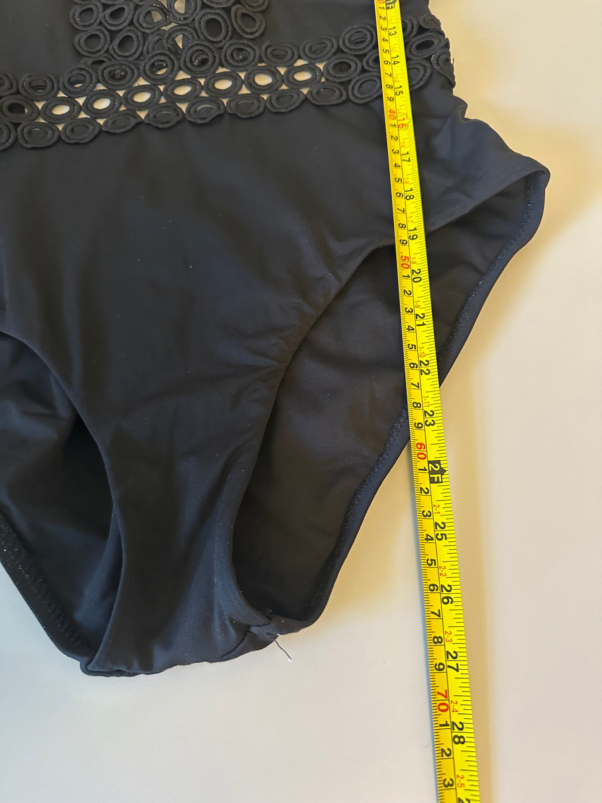 Becca Muse Black Show & Tell Crochet Lace Plunge One Piece Swimsuit | Size Large