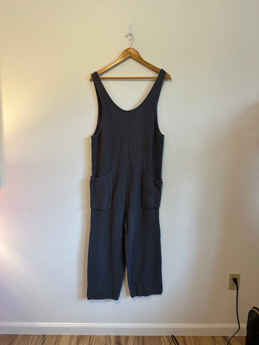 Free People x FP Beach Hailee Cotton Knit Jumpsuit in Charcoal Grey | Size Medium