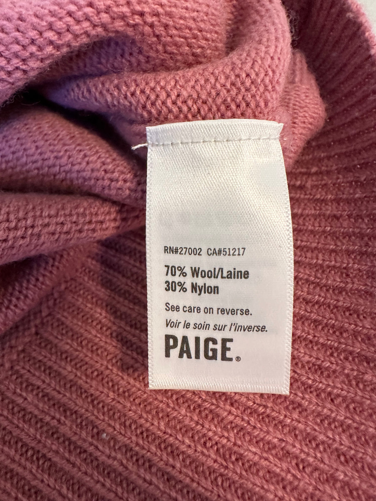 Paige Raundi Wool Blend Cold Shoulder Turtleneck Sweater in Rose Pink | Size Medium