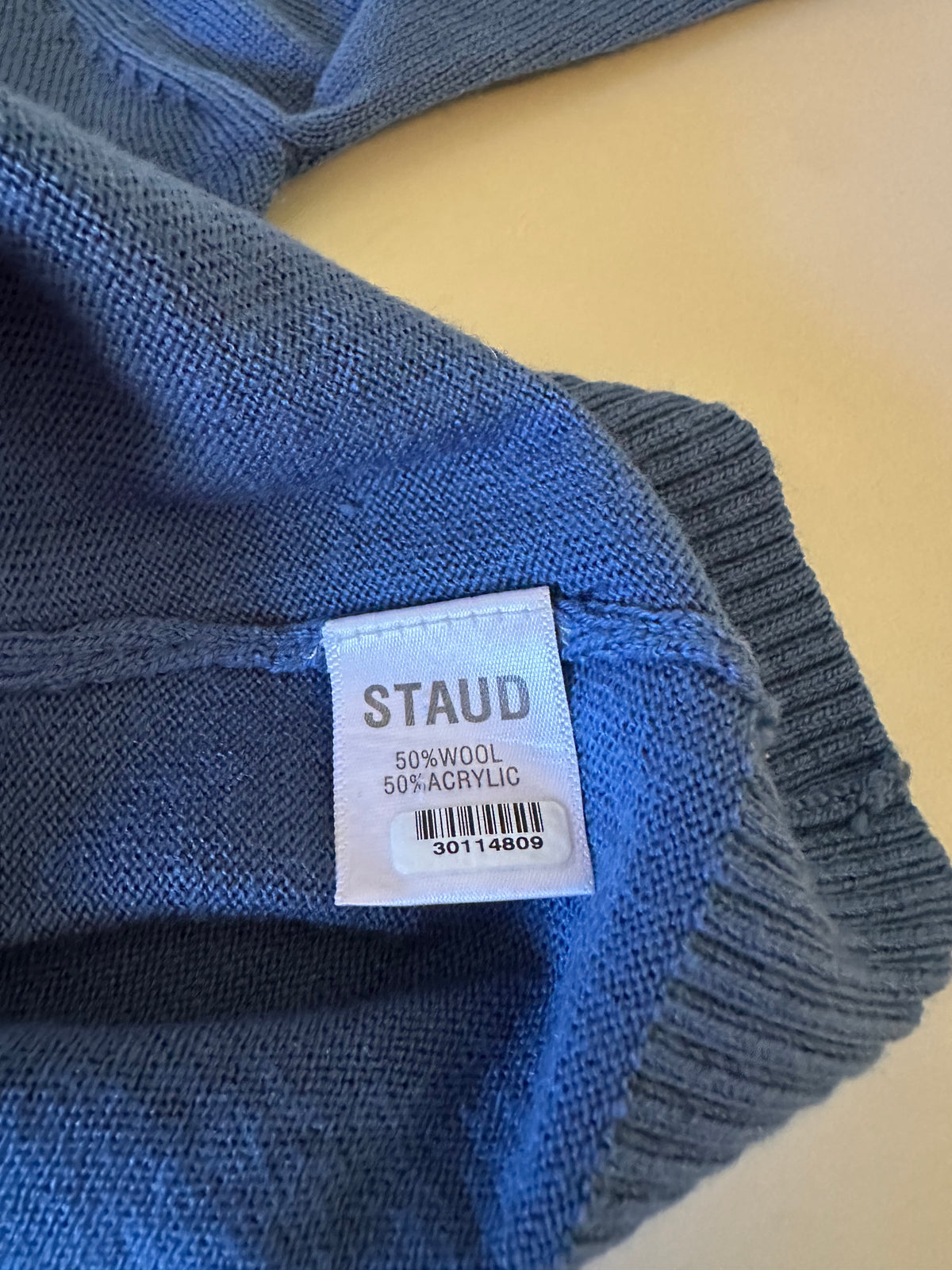 STAUD Blue Wool Blend Lantern Puff Sleeve Turtleneck Sweater | Size Large