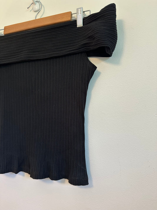 Madewell Black Ribbed Off The Shoulder Bardot Knit Top | Size Medium